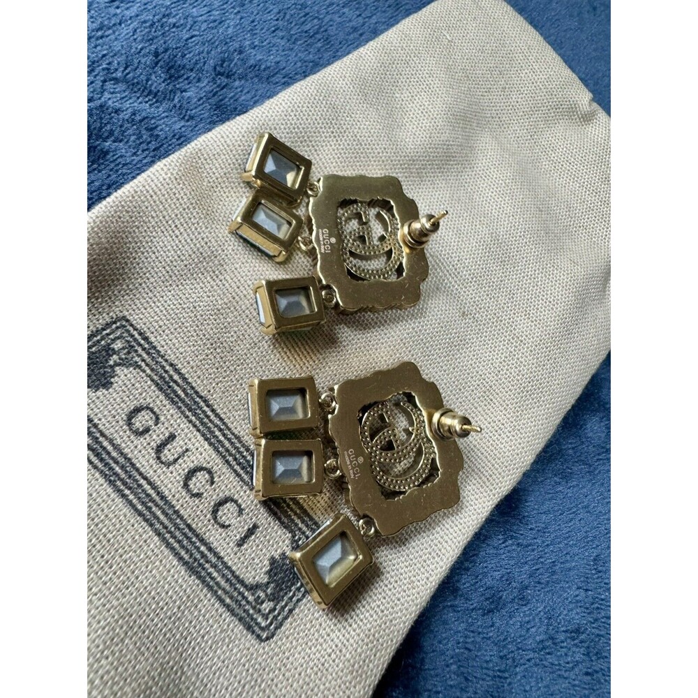 Vintage Gucci Emerald and Gold Drop Earrings with Double G Motif - Picture 12 of 14